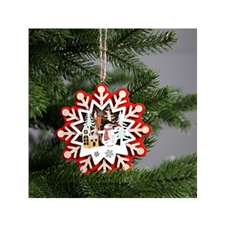 Ёлочная игрушка «Снежинка со снеговиком», 10×10 см, 1 LED, от батареек, свечение тёплое белое