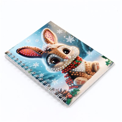 Алмазная мозаика на новый год с частичным заполнением для детей на блокноте «Зайка», 11×15 см, 48 листов, набор для творчества