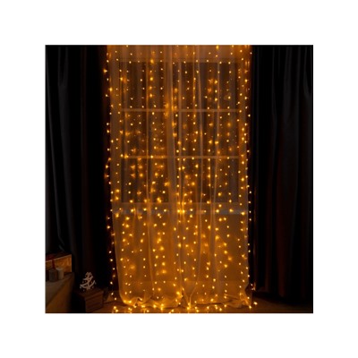 Гирлянда «Занавес» 2×3 м, IP20, прозрачная нить, 720 LED, свечение жёлтое, 8 режимов, 220 В