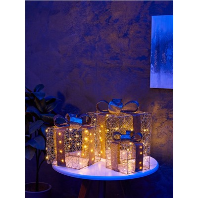 Фигура световая «Кубы золотистые», 25×20×15 см, 90 LED, батарейки ААх8 (не в компл.), свечение тёплое белое
