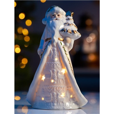 Светодиодная фигура «Дед Мороз в тулупе», 15.7×7.4×5.8 см, 1 LED, керамика, от батареек LR44×3, тёплый белый свет