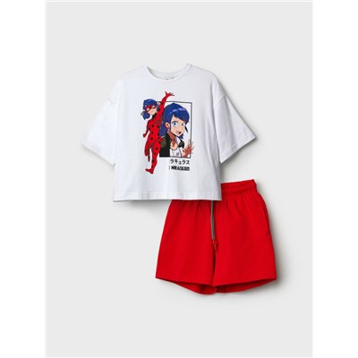 Комплект трикотажный для девочек: фуфайка (футболка), шорты