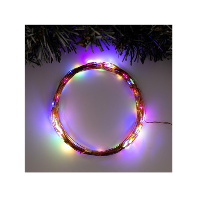 Гирлянда «Нить» 10 м роса, IP20, медная нить, 100 LED, свечение мульти, 12 В