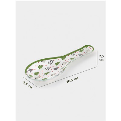 Подставка под ложку новогодняя Доляна «Ёлочка» 26.5×9.5×2.5 см, стекло, белая, зелёная