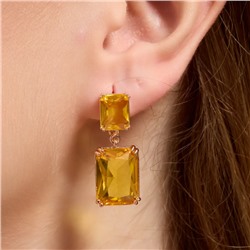 Серьги висячие с крупным камнем ювелирная бижутерия коллекция "Дубай", покрытие позолота, вставка: стекло, цвет: желтый, арт.313.407