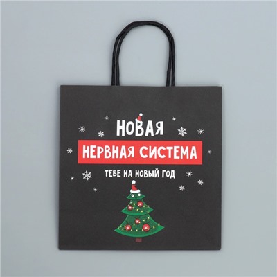 Пакет подарочный новогодний крафтовый «Нервы», 22×22×11 см