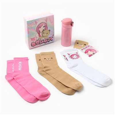 Подарочный набор KAFTAN «Аниме»: термос и носки 3 пары, размер 36-37 (22-24 см)