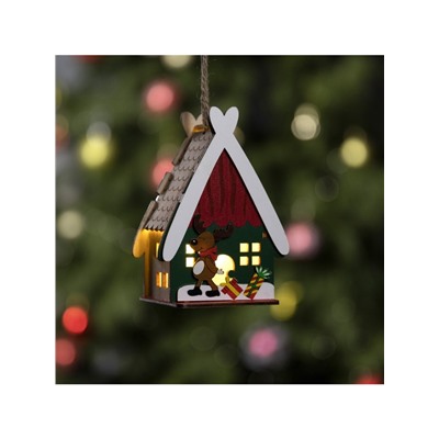 Ёлочная игрушка «Домик с оленем», 7.7×11×6 см, 1 LED, от батареек, свечение тёплое белое