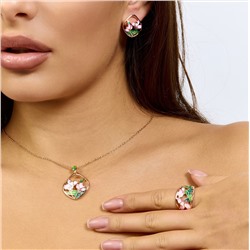 Комплект ювелирная бижутерия коллекция  "Дубай" серьги, кулон и кольцо 20 р, покрытие: позолота, вставка: цветная эмаль и цирконы, арт.313.272-20