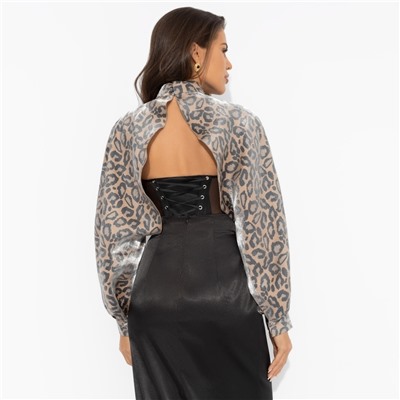 Болеро с перламутровым блеском, Деловой взгляд (леопардовое, с брошкой)