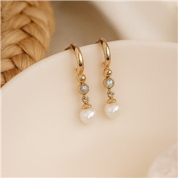 Серьги коллекция "Xuping" покрытие позолота, вставка: фианиты и исск.жемчуг, Х000769106, арт.001.666