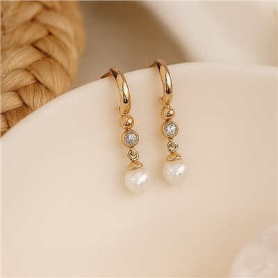 Серьги коллекция "Xuping" покрытие позолота, вставка: фианиты и исск.жемчуг, Х000769106, арт.001.666