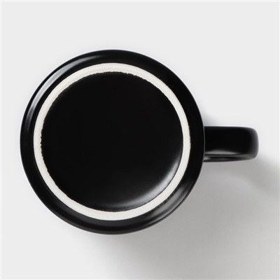 Кружка с ложкой «Чёрный мрамор», 350 мл, керамика, чёрная