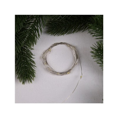 Гирлянда «Нить» 2 м роса, IP20, серебристая нить, 20 LED, 3 режима, батарейки AG13×3 (в комплекте), свечение тёплое белое