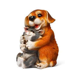 Садовая фигура из полистоуна «Щенок с котёнком», 28×22×20 см