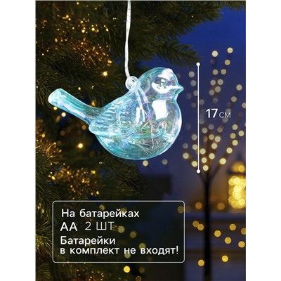 Ёлочная игрушка светодиодная «Снегирь», 10×17 см, 5 LED, от батареек ААх2, свечение тёплое белое