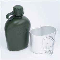 Фляжка армейская походная Adventure, 1 л, для воды, с котелком, пластиковая, зелёная