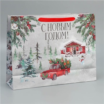 Пакет подарочный новогодний крафтовый «Новогодняя история», L 40×31×11.5 см