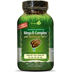 Irwin Naturals, Mega B Complex с СЦТ Quick Energy, 60 мягких желатиновых капсул с жидкостью
