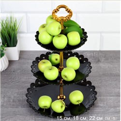 Ваза для фруктов 3-х ярусная 15/18/22 Круг черная / D-1258 /уп 100 / Пластик