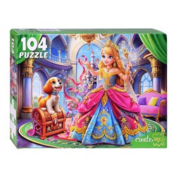 Пазлы 104 "Веселая принцесса и щенок"