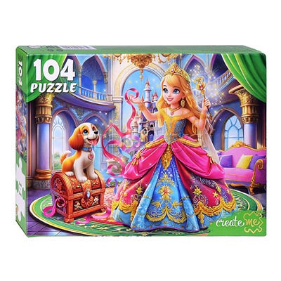 Пазлы 104 "Веселая принцесса и щенок"