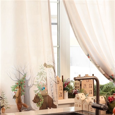 Комплект штор для кухни с подхватами «Этель. Новогоднее чудо», 2 шт., белые, 145×180±5 см