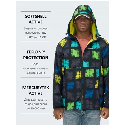 Ветровка спортивная мужская с капюшоном softshell желтого цвета 9563J