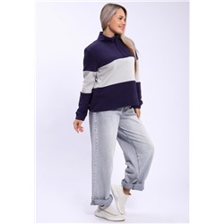 654 Толстовка флис Колор-блок (Темно-синий_серый)