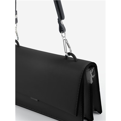 Ручка для сумки из натуральной кожи, регулируемая, с карабинами, 60±2 см × 1.2 см, цвет чёрный, серебряный