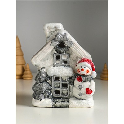 Фигурка светящаяся «Снеговичок у домика», керамика, 11.5×7.5×15.5 см