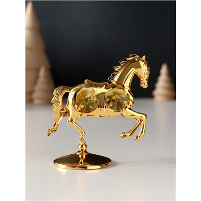 Фигурка металл «Лошадка маленькая» с 4 жёлтыми хрусталиками на подставке, 6.5×4×8.5 см