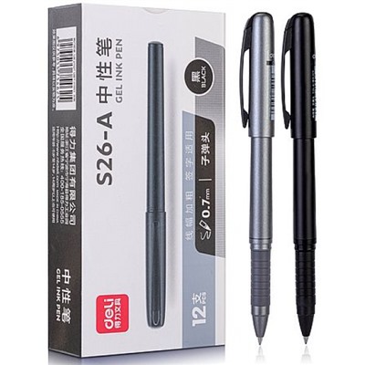 Ручка гелевая S26-A 0.7 мм черная, корпус ассорти, резин.манжета (1901183) Deli