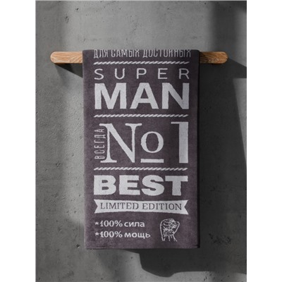 Полотенце махровое Этель Super man, 70×130 см, 100% хлопок, 420 г/м², серое