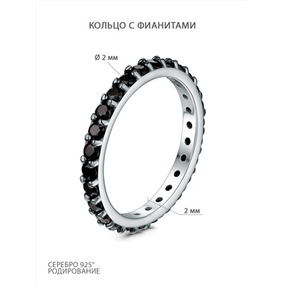 Кольцо из серебра с фианитами родированное 111-10-76ч-16р