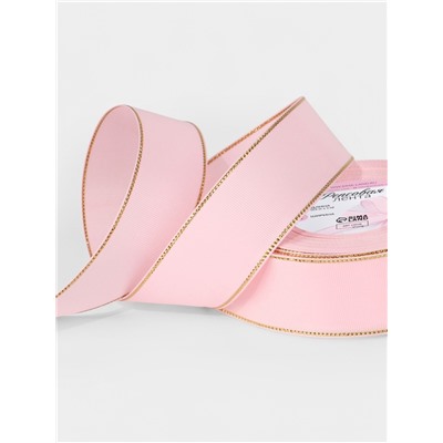 Лента репсовая, с золотым люрексом, 40 мм, 23±1 м, светло-розовая №004