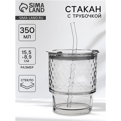 Стакан «Сота», 350 мл, 8.9×15.5 см, с крышкой и трубочкой, стекло, прозрачный