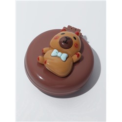 Расчёска массажная «Капибара», складная, с зеркалом, d=6.5 см, коричневая