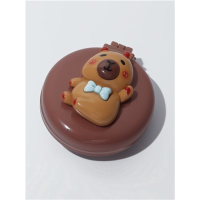 Расчёска массажная «Капибара», складная, с зеркалом, d=6.5 см, коричневая