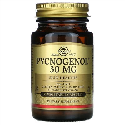 Solgar, Pycnogenol, 30 мг, 30 вегетарианских капсул