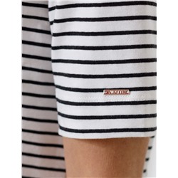 Свободная футболка в черно-белую полоску с принтом из премиального хлопка с эластаном