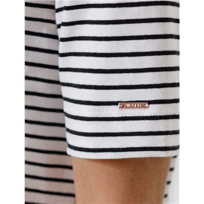 Свободная футболка в черно-белую полоску с принтом из премиального хлопка с эластаном