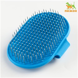 Расчёска-наладонник с металлическими зубьями, 13×8.5 см, голубая