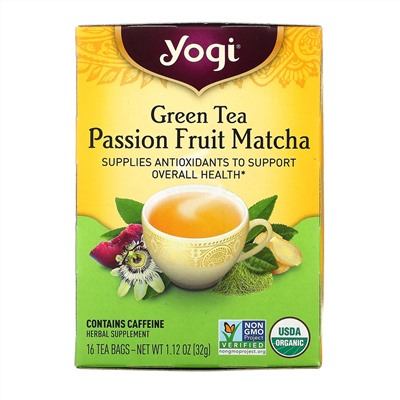 Yogi Tea, зеленый чай, матча с маракуйей, 16 чайных пакетиков, 32 г (1,12 унции)