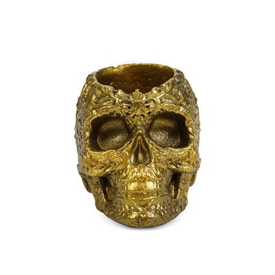 Декоративное кашпо для цветов «Череп цветочный», 80 мл, 7×11×7 см, гипс, золотистое