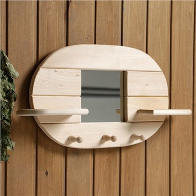 Зеркало для бани и сауны «Овал», 40×28×5 см, в деревянной раме, 3 крючка, «Добропаровъ»