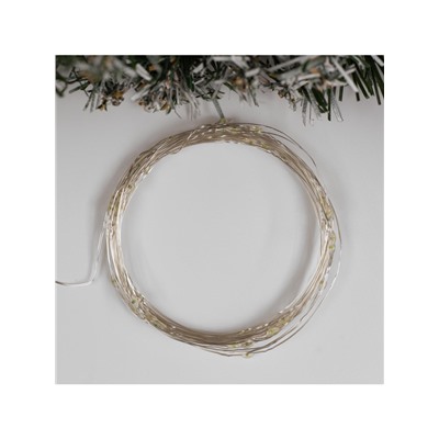 Гирлянда «Нить» 5 м роса, IP20, серебристая нить, 50 LED, мерцание всех светодиодов, батарейки AAх3 (нет в комплекте), свечение белое