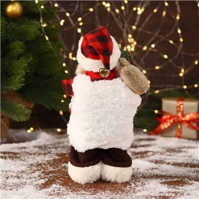 Дед Мороз под ёлку «Зимнее волшебство. Новогодняя игрушка в клетчатом тулупе» двигается, ботинки светятся, 28 см