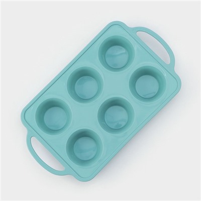 Форма для выпечки «Фигуры. Круг», 32.5×18.5×4 см, 6 ячеек, (7×7×4 см), бирюзовая