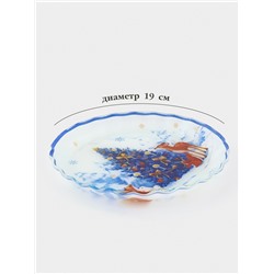 Блюдо сервировочное новогоднее Доляна «Новый Год в лесу», d=19, h=2.1 см, с бортиком, стекло, белое, голубое